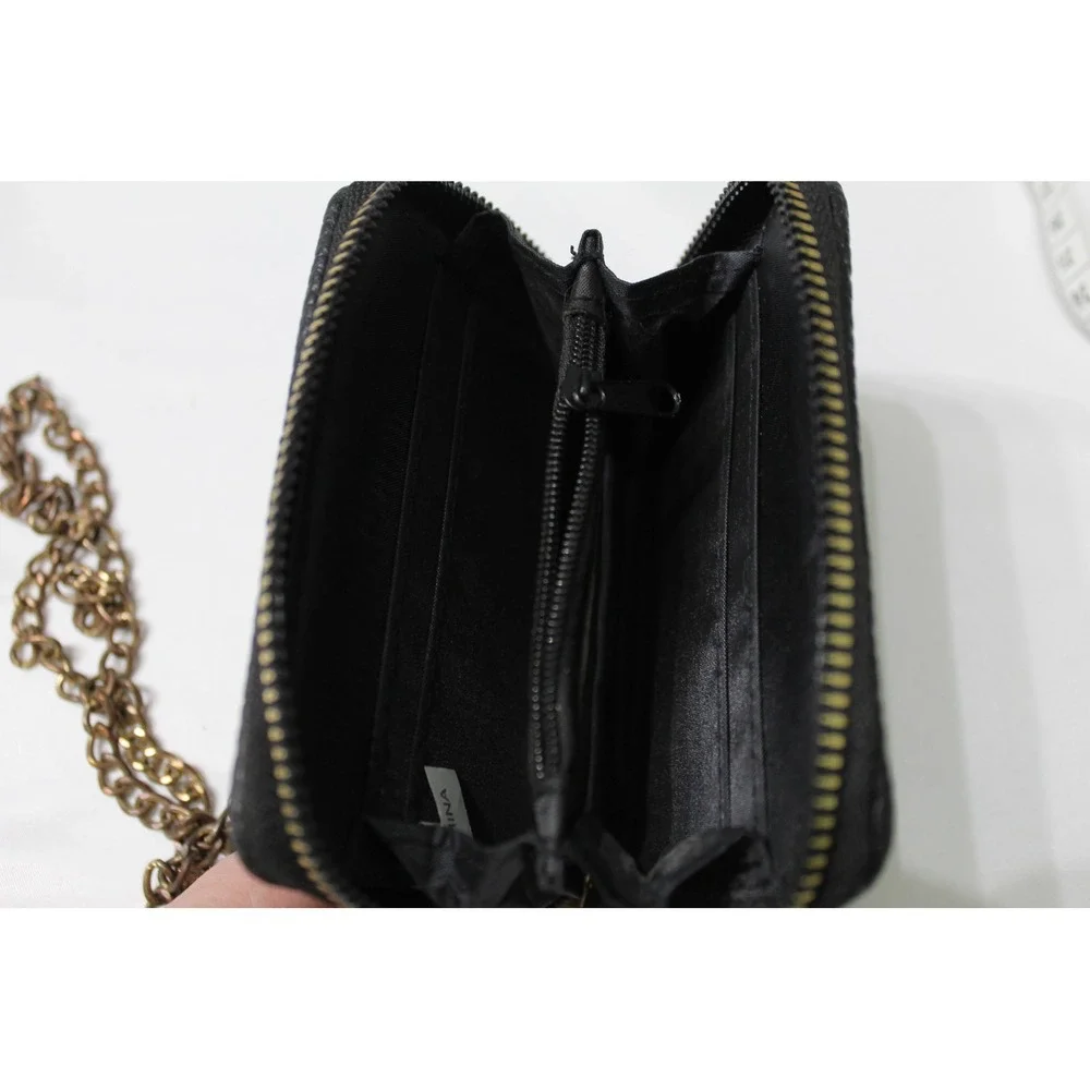 Rampage Black Quilted Chevron Zip Around Wallet with Detachable Chain Strap‎ Y2K